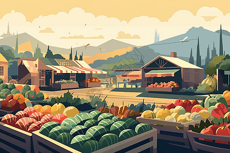 色彩缤纷的农贸市场艺术插图图片