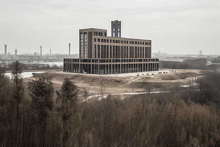 工业建筑园区外部景观鸟瞰图背景图片