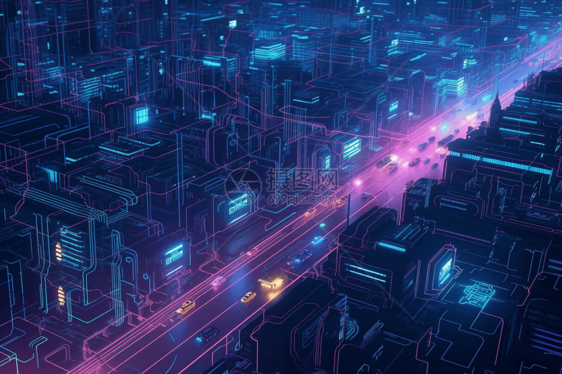 未来派城市数据服务景观图片
