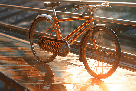 在木台上的自行车背景图片