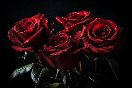 黑色背景下的红玫瑰图片