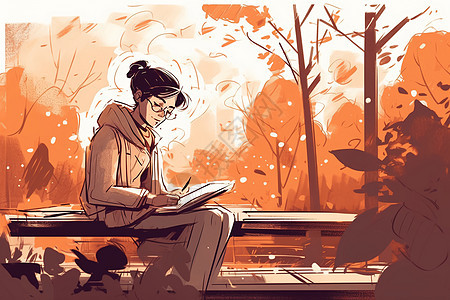 一个女孩在公园里看书图片