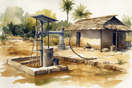 水泵的水彩插图背景图片
