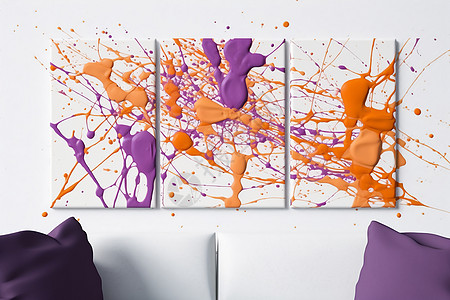 白色涂料紫色橙色飞溅白色墙上插画