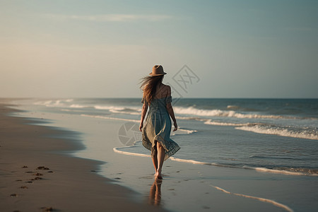 大海风景海边赤脚的女人背景