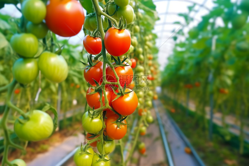 温室中生长的美味番茄图片