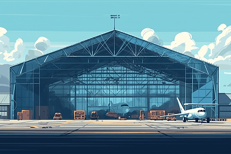 机场建造一个大型机库插图图片