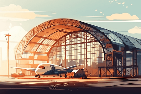 机场建造一个大型机库平面插图图片