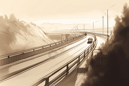 高速公路护栏手绘插图图片