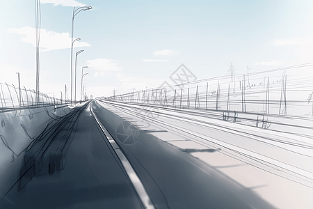 高速公路护栏绘画插图图片