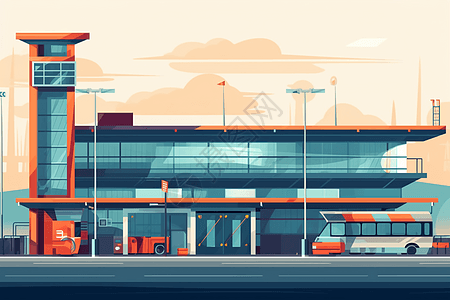 建造新的机场航站楼大门绘画插图背景图片