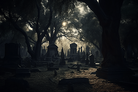 幽灵般的墓地3D概念图图片