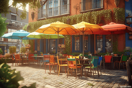 街头户外咖啡馆3D概念图图片