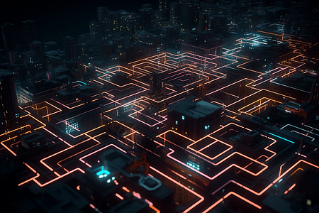 霓虹灯的未来派3D迷宫概念图图片