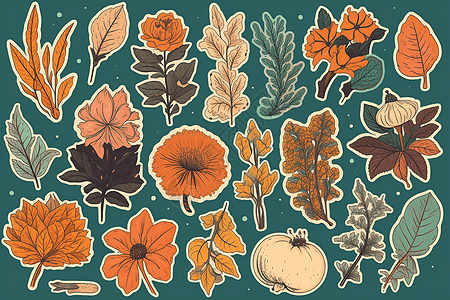 不同季节的植物绘画插图图片