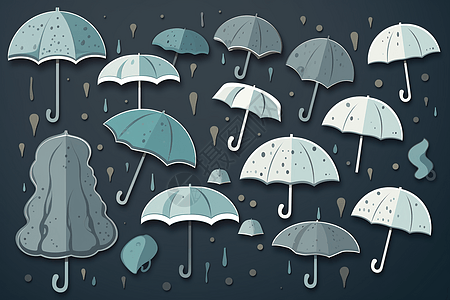 雨天雨伞艺术贴纸合集图片