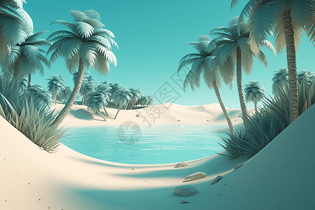 宁静海滩的3D粘土场景图片