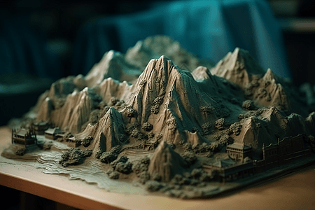 山脉的3D粘土模型图片
