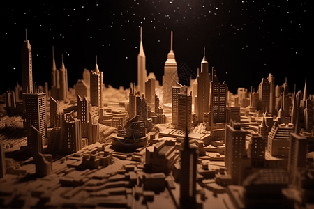 未来派城市景观的3D粘土模型图片