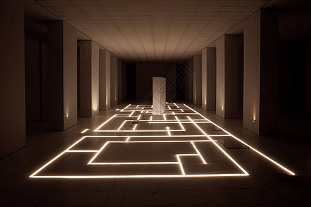 室内空间光的迷宫3D概念图图片