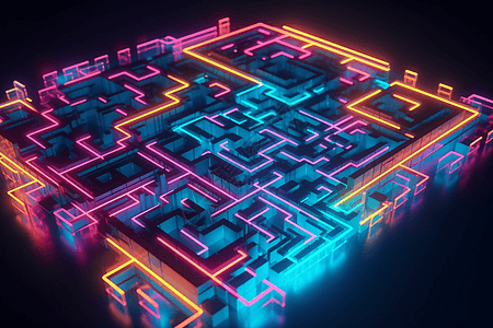 电路板的霓虹色迷宫概念图图片