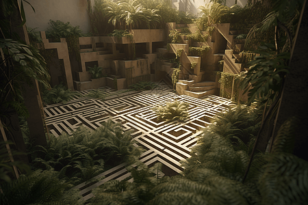 园林植被有机形状组成的迷宫设计图片