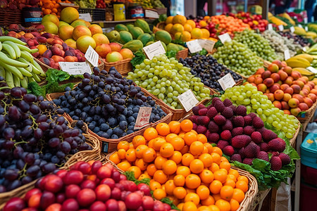 露天市场上的水果背景