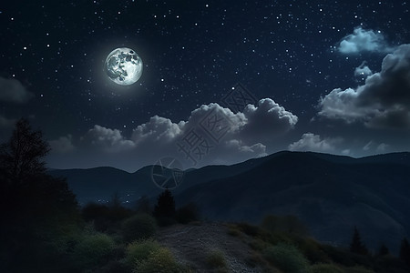 夜晚山上的月亮图片