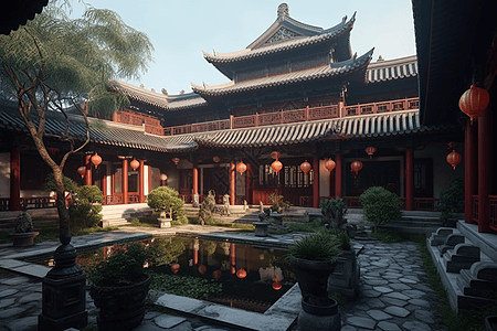 中式寺庙建筑群图片
