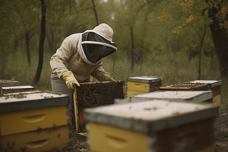 养蜂人检查提取蜂蜜图片
