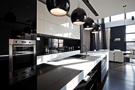 黑岩背景素材黑白色为主色调的厨房背景