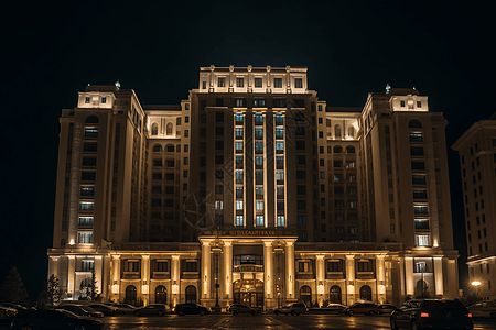 夜晚的酒店建筑高清图片