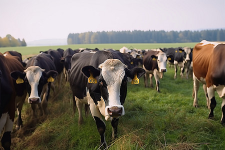 在草地上奶牛群图片