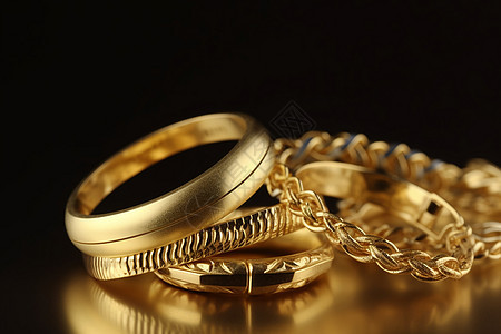 黄金珠宝手镯和链条图片