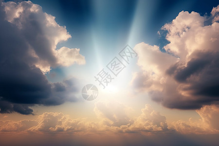 透过云层的阳光太阳照在天空的乌云上设计图片