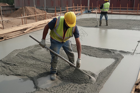 建筑工人在建筑工地浇筑混凝土图片