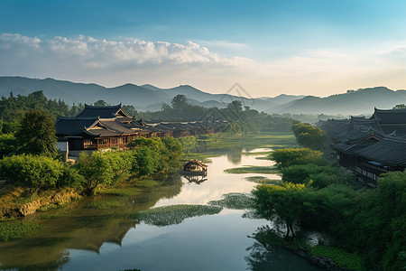 古镇风景古镇山水背景