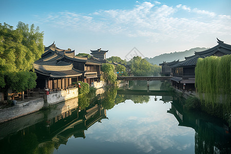 文旅小镇干净的中国古镇背景