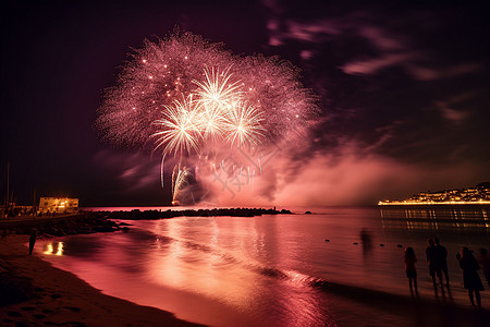 海边烟花夏日烟花祭背景