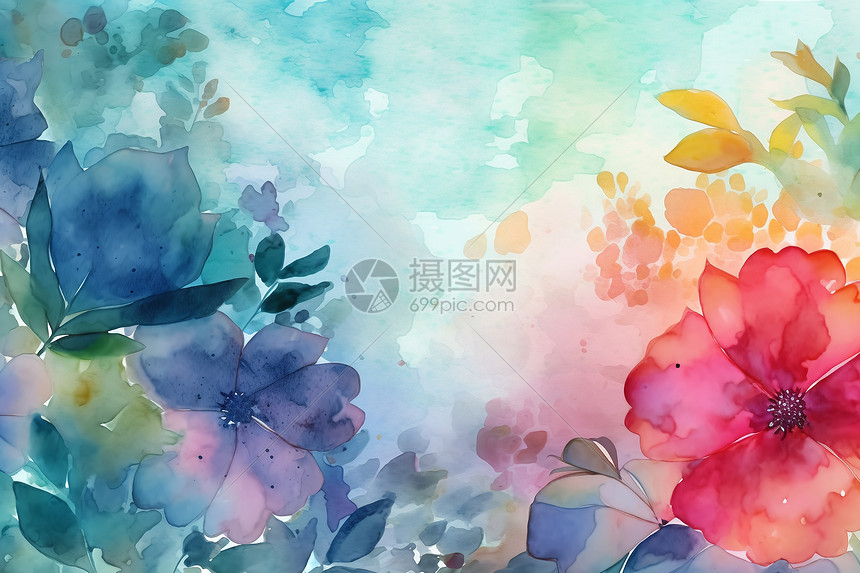 彩色花朵水墨背景图片