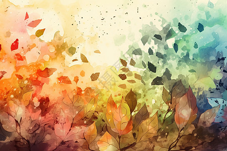 树叶彩色水墨背景背景图片