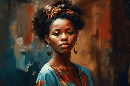 非洲特色油画风格的特色模特插画