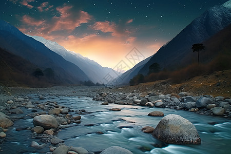 夜空中的山川之美景图片