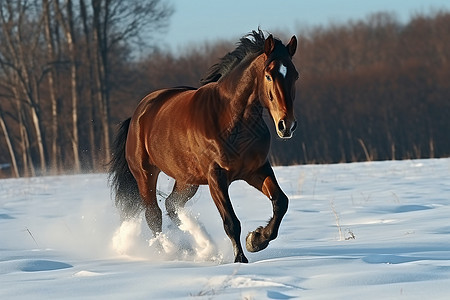 户外雪地上奔跑的马图片