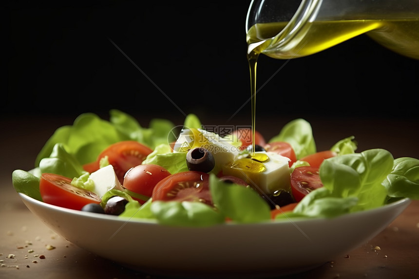 橄榄油倒在沙拉上图片