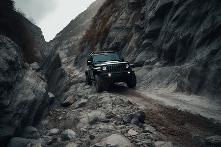 SUV穿越岩石地形图片