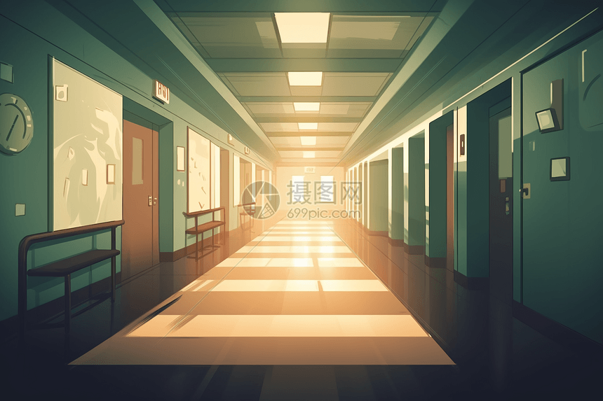 落日笼罩的走廊图片