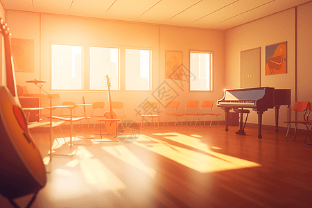 阳光下的钢琴图片