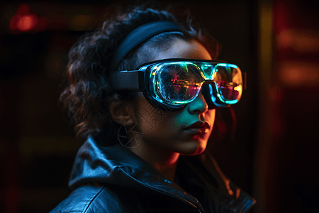 虚拟现实世界戴AR眼镜的人图片图片