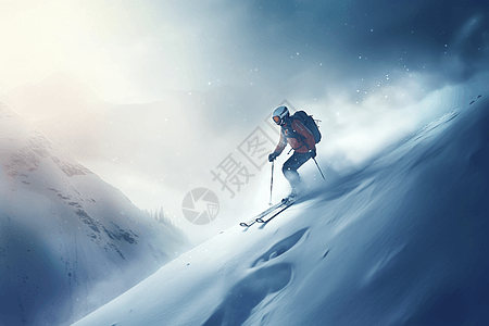 雪山中的滑雪者图图片